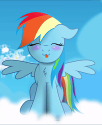 Size: 600x736 | Tagged: safe, artist:bastbrushie, part of a set, rainbow dash, pegasus, pony, g4, :3, :p, animated, bastbrushie is trying to kill us, blushing, chest fluff, cloud, cloudsdale, cute, daaaaaaaaaaaw, dashabetes, female, gif, happy, hnnng, sitting, sky, solo, tongue out
