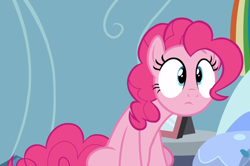 Size: 1238x822 | Tagged: safe, screencap, pinkie pie, earth pony, pony, g4, secrets and pies, cropped, female, mare, sitting, solo