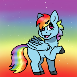 Size: 768x768 | Tagged: safe, artist:winter-bearx, rainbow dash, pegasus, pony, g4, female, hooves, mare, raised hoof, smiling, solo, wings