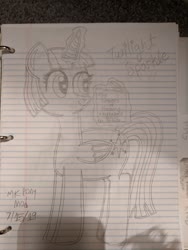Size: 960x1280 | Tagged: safe, artist:nightshadowmlp, twilight sparkle, alicorn, pony, g4, book, female, glowing horn, horn, lined paper, mare, solo, text, traditional art, twilight sparkle (alicorn)