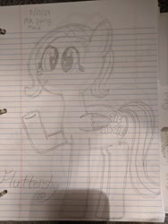 Size: 960x1280 | Tagged: safe, artist:nightshadowmlp, fluttershy, pegasus, pony, g4, female, lined paper, mare, raised hoof, smiling, solo, traditional art
