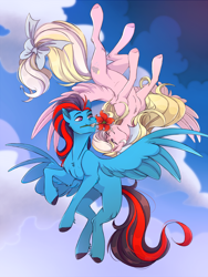 Size: 2144x2848 | Tagged: safe, artist:1an1, oc, oc only, oc:andrew swiftwing, oc:bay breeze, pegasus, pony, duo, duo male and female, female, flower, high res, male, mare, oc x oc, shipping, stallion, straight, swiftbreeze