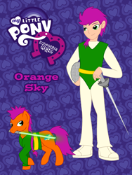 Size: 1044x1389 | Tagged: safe, artist:chili19, oc, oc only, oc:orange sky, equestria girls, g4, clothes, duo, equestria girls-ified, horseshoes, lightsaber, male, mouth hold, not scootaloo, rapier, stallion, star wars, sword, weapon