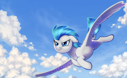Size: 2873x1773 | Tagged: safe, artist:anonymous, windstorm, pegasus, pony, 4chan, cloud, cute, drawthread, female, flying, guardsmare, mare, royal guard, scenery, sky, solo