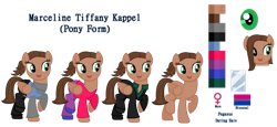 Size: 1024x471 | Tagged: safe, artist:clawort-animations, artist:dreamybae, pegasus, pony, base used, bisexual, bisexual pride flag, clothes, female, marcy kappel, mare, pants, ponified, ponytail, pride, pride flag, reference sheet, shirt, shoes, simple background, spies in disguise, transparent background