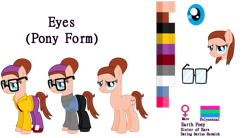 Size: 1024x566 | Tagged: safe, artist:clawort-animations, artist:elementbases, earth pony, pony, base used, clothes, eyes (spies in disguise), female, glasses, headband, mare, pants, polysexual, polysexual pride flag, ponified, pride, pride flag, reference sheet, shirt, shoes, simple background, spies in disguise, transparent background