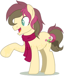 Size: 1280x1515 | Tagged: safe, artist:otakuchicky1, oc, oc only, oc:rose bud, pony, clothes, male, offspring, parent:doctor whooves, parent:roseluck, parents:doctorrose, scarf, simple background, solo, stallion, transparent background