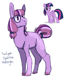 Size: 2288x2621 | Tagged: safe, artist:esprit-arait, twilight sparkle, alicorn, earth pony, pony, g4, earth pony twilight, female, g5 concept leak style, g5 concept leaks, glasses, high res, hooves, mare, redesign, simple background, solo, twilight sparkle (alicorn), twilight sparkle (g5 concept leak)