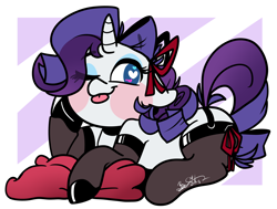 Size: 3816x2886 | Tagged: safe, artist:befishproductions, rarity, pony, unicorn, g4, ;p, clothes, cute, female, garter belt, garters, heart eyes, high res, one eye closed, raribetes, socks, solo, thigh highs, tongue out, wingding eyes