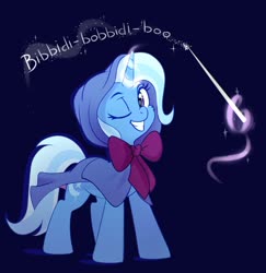 Size: 2412x2480 | Tagged: safe, artist:taneysha, trixie, pony, unicorn, g4, bow, cheek fluff, cinderella, cloak, clothes, cosplay, costume, crossover, cute, diatrixes, fairy godmother, female, high res, magic, magic wand, mare, one eye closed, smiling, solo, telekinesis, wink