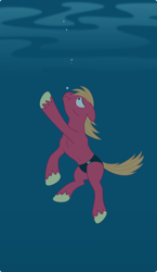 Size: 1769x3041 | Tagged: safe, artist:pinstripe panda, big macintosh, earth pony, pony, g4, asphyxiation, clothes, danger, drowning, imminent death, male, night, panic, peril, scared, solo, speedo, speedos, story included, swimming, swimsuit, this will end in death, this will end in tears, this will end in tears and/or death, underwater, water