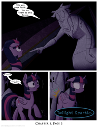 Size: 1200x1552 | Tagged: safe, artist:deusexequus, lord tirek, queen chrysalis, twilight sparkle, alicorn, centaur, changeling, changeling queen, pony, comic:fix, g4, the ending of the end, comic, female, nightmare fuel, speech bubble, statue, twilight sparkle (alicorn)