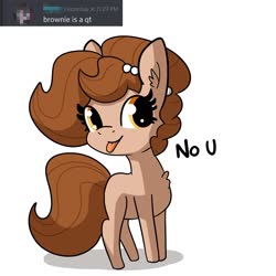Size: 2250x2250 | Tagged: safe, artist:tjpones, oc, oc only, oc:brownie bun, earth pony, pony, :p, chest fluff, cute, dialogue, discord (program), female, high res, jewelry, mare, necklace, no u, pearl necklace, simple background, solo, tongue out, white background