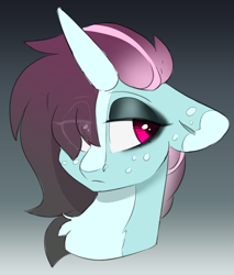 Size: 2134x2500 | Tagged: safe, artist:spoopygander, oc, oc only, oc:scoops, pony, unicorn, alternate design, alternate hairstyle, blaze (coat marking), coat markings, emo, facial markings, female, freckles, high res, makeup, mare, markings, multicolored hair, solo, vent art