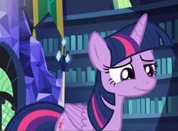 Size: 1230x910 | Tagged: safe, screencap, twilight sparkle, alicorn, pony, a flurry of emotions, g4, cropped, cute, female, grin, library, smiling, solo, twiabetes, twilight sparkle (alicorn), twilight's castle, twilight's castle library