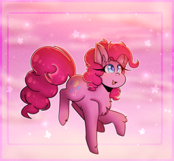 Size: 1280x1181 | Tagged: safe, artist:maria-ster, pinkie pie, earth pony, pony, g4, chest fluff, colored pupils, cute, diapinkes, ear fluff, female, leg fluff, mare, open mouth, solo, stars