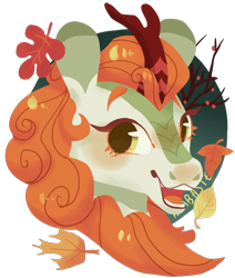 Size: 1280x1506 | Tagged: safe, artist:alabasterpeony, autumn blaze, kirin, g4, female, leaves, looking at you, mare, simple background, solo, transparent background
