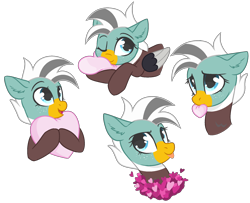 Size: 1932x1572 | Tagged: safe, artist:starlinesparkle896, oc, oc only, oc:duk, bird, duck pony, cute, ear fluff, emoji, emoticon, female, heart, heart pillow, holiday, mare, mouth hold, pillow, quack, simple background, solo, tongue out, transparent background, valentine, valentine's day