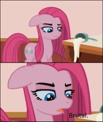 Size: 923x1095 | Tagged: artist needed, safe, pinkie pie, earth pony, pony, g4, 4chan, brutal, comic, dialogue, drawthread, female, flour, mare, open mouth, pinkamena diane pie, solo