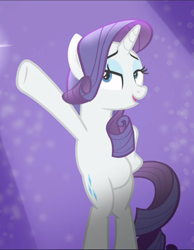 Size: 728x940 | Tagged: safe, screencap, rarity, pony, unicorn, fake it 'til you make it, g4, bipedal, cropped, female, hoof on hip, lidded eyes, mare, open mouth, pose, solo