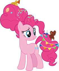 Size: 3500x4176 | Tagged: safe, artist:cloudy glow, pinkie pie, earth pony, pony, g4, the last problem, .ai available, candy, female, food, lollipop, mare, older, older pinkie pie, rubber duck, simple background, smiling, solo, teddy bear, transparent background, vector