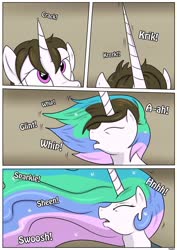 Size: 905x1280 | Tagged: safe, artist:rex-equinox, princess celestia, human, comic:royal makeover, g4, comic, commission, human to pony, male to female, rule 63, sequence, transformation, transformation sequence, transgender transformation