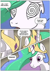 Size: 905x1280 | Tagged: safe, artist:rex-equinox, princess celestia, human, comic:royal makeover, g4, brainwashing, comic, crown, faic, human to pony, implied princess luna, jewelry, male to female, mind control, offscreen character, peytral, regalia, rule 63, sequence, swirly eyes, transformation, transformation sequence, transgender transformation