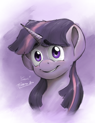Size: 2550x3300 | Tagged: safe, artist:rigbyh00ves, twilight sparkle, pony, g4, abstract background, bust, female, high res, looking at you, mare, portrait, smiling, solo
