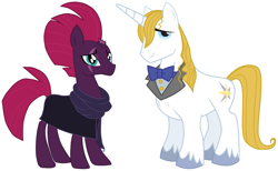 Size: 2093x1288 | Tagged: safe, fizzlepop berrytwist, prince blueblood, tempest shadow, g4, berryblood, female, hearts and hooves day, holiday, male, shipping, straight, valentine's day