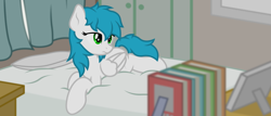 Size: 2421x1039 | Tagged: safe, artist:zylgchs, oc, oc only, oc:cynosura, pegasus, pony, bed, book, cute, messy mane, morning ponies, prone, solo, vector