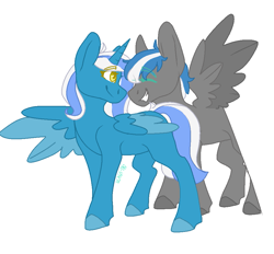 Size: 969x899 | Tagged: safe, artist:p-kicreations, oc, oc only, oc:cloud zapper, oc:fleurbelle, alicorn, pegasus, pony, fleurpper, looking into each others eyes, shipping, simple background, transparent background