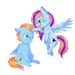 Size: 1024x1024 | Tagged: safe, artist:rinka-anne8, oc, oc only, oc:bittersweet, oc:harmony star, alicorn, pony, alicorn oc, crying, duo, horn, simple background, transparent background