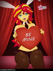 Size: 1053x1407 | Tagged: safe, artist:clouddg, sunset shimmer, equestria girls, g4, adorasexy, be mine, bunny ears, curtains, cute, female, heart, holiday, looking at you, open mouth, sexy, shimmerbetes, smiling, smiling at you, solo, valentine's day