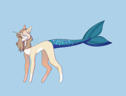 Size: 3250x2500 | Tagged: safe, artist:hyshyy, oc, oc only, oc:bubbles, pony, unicorn, blue background, female, fish tail, glasses, high res, mare, simple background, solo, tongue out