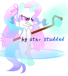 Size: 1189x1322 | Tagged: safe, artist:memengla, artist:star studded, oc, alicorn, pony, eye mist, magic staff, solo
