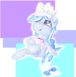 Size: 789x798 | Tagged: safe, artist:auntiefrost, oc, oc only, oc:snow frost, pony, bow, cake, candle, candlelight, female, filly, fire, food, frosting, hair bow, plate, simple background, solo, tail bow