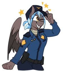 Size: 816x918 | Tagged: safe, artist:redxbacon, oc, oc only, oc:skip blade, pegasus, anthro, female, police, police officer, police uniform, solo