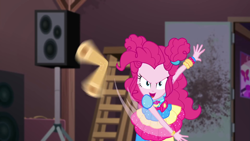 Size: 1920x1080 | Tagged: safe, screencap, pinkie pie, equestria girls, equestria girls specials, g4, my little pony equestria girls: better together, my little pony equestria girls: sunset's backstage pass, churros, evil grin, female, food, geode of sugar bombs, magical geodes, music festival outfit, smiling, solo