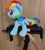 Size: 1846x2048 | Tagged: safe, artist:omegapony16, rainbow dash, pegasus, pony, g4, airsoft, female, gun, hand, irl, mare, mp7, neckerchief, photo, plushie, toy, weapon