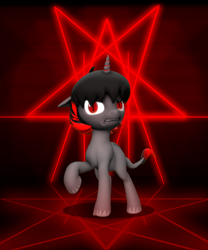 Size: 796x957 | Tagged: artist needed, safe, oc, oc only, oc:ada, pony, unicorn, 3d, angry, d'lirium, female, looking at you, mare, pentagram, solo, source filmmaker