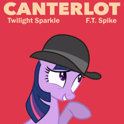 Size: 5000x5000 | Tagged: safe, artist:poniesmemes, twilight sparkle, alicorn, pony, g4, album cover, bowler hat, camila cabello, female, hat, havana, implied spike, mare, parody, red background, simple background, text, twilight sparkle (alicorn)