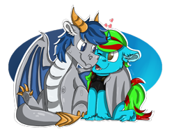 Size: 2000x1500 | Tagged: safe, artist:euspuche, oc, oc only, oc:silver starlight, oc:wander bliss, dragon, pony, unicorn, commission, hug, looking at each other