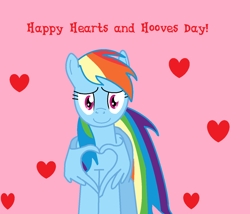 Size: 1408x1204 | Tagged: safe, artist:theawesomeguy98201, rainbow dash, pegasus, pony, g4, colored background, cute, dashabetes, female, front view, happy, heart, heart hands, hearts and hooves day, holiday, solo, valentine's day, wing hands, wings