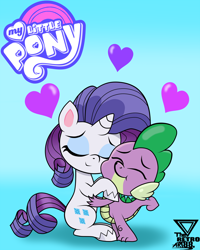 Size: 2500x3125 | Tagged: safe, artist:theretroart88, rarity, spike, dragon, pony, unicorn, g4, g4.5, my little pony: pony life, female, heart, high res, holiday, hug, male, ship:sparity, shipping, straight, valentine's day