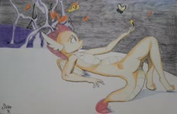 Size: 4048x2612 | Tagged: safe, artist:jojohernandez, smolder, dragon, g4, ass, butt, februpony, female, simple background, smolderriere, solo, traditional art