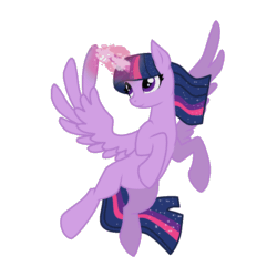 Size: 1080x1080 | Tagged: safe, artist:rumista, twilight sparkle, alicorn, pony, g4, animated, cute, female, glowing horn, horn, magic, magic aura, mare, missing cutie mark, simple background, solo, spread wings, twiabetes, twilight sparkle (alicorn), vector, white background, wings