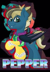 Size: 1500x2160 | Tagged: safe, artist:cadetredshirt, oc, oc only, oc:pepper, bat pony, pony, badge, bat pony oc, bat wings, clothes, digital art, ear fluff, fangs, hoodie, smiling, solo, two toned mane, two toned tail, wings