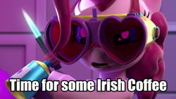 Size: 1920x1080 | Tagged: safe, edit, edited screencap, screencap, pinkie pie, earth pony, pony, g4, hello pinkie pie, 3d, blowtorch, caption, female, goggles, image macro, impact font, mare, meme, movie reference, obscure reference, reference, text, the love bug, torchie pie
