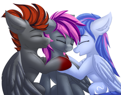 Size: 3059x2397 | Tagged: safe, artist:snowstormbat, oc, pegasus, pony, commission, eyes closed, floppy ears, high res, hug, open mouth, simple background, smiling, white background, wings