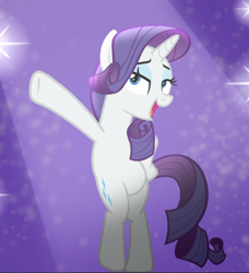 Size: 855x938 | Tagged: safe, screencap, rarity, pony, unicorn, fake it 'til you make it, g4, bipedal, cropped, female, hoof on hip, lidded eyes, mare, open mouth, pose, solo